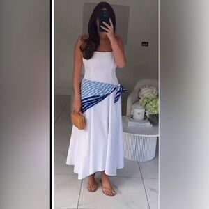 Zara Strapless White Dress with Blue Detail